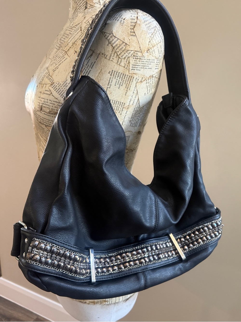 Charming Charlie Black Beaded Hobo with Metallic Accents